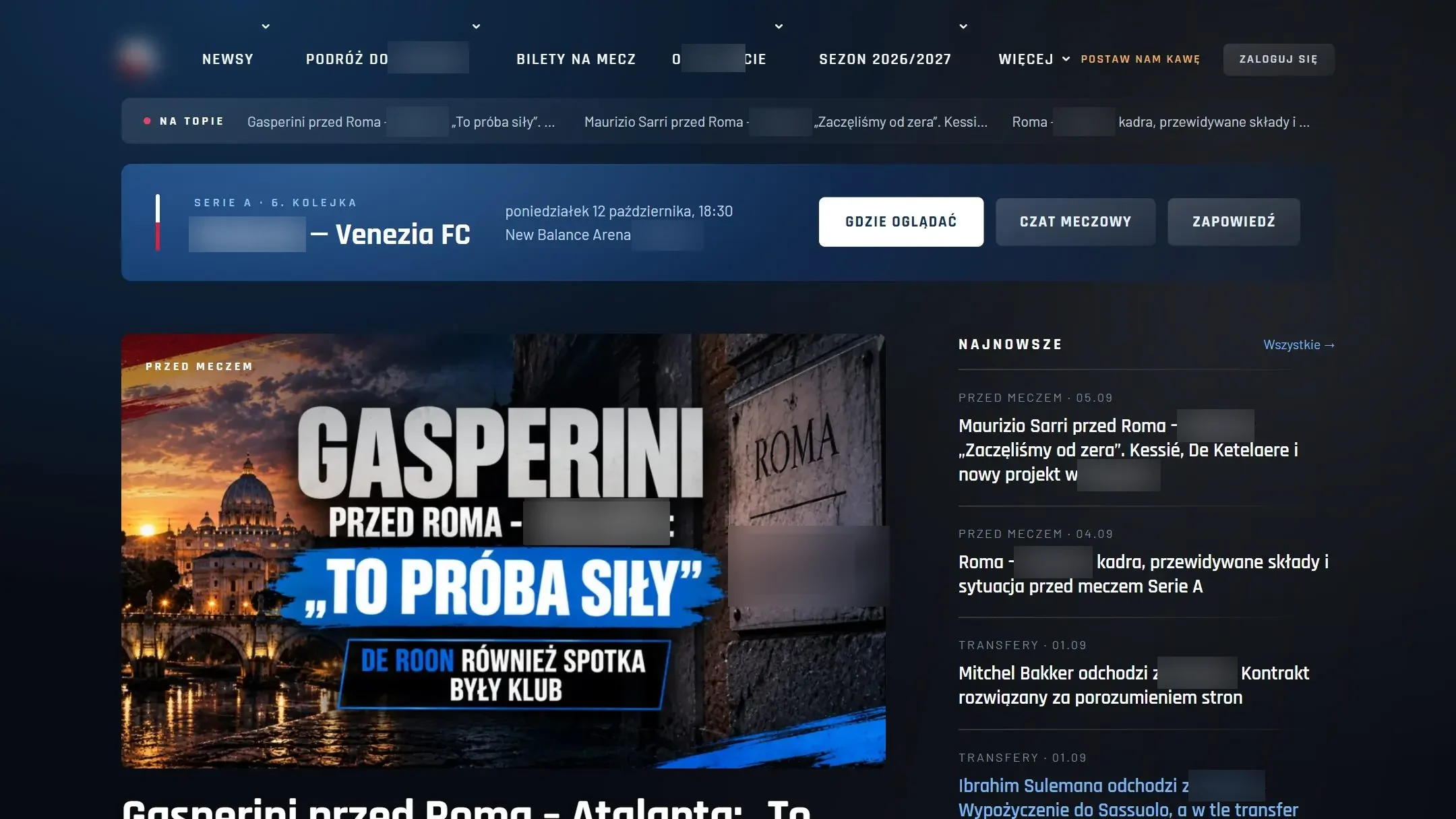 Portal kibiców klubu piłkarskiego - zrzut strony